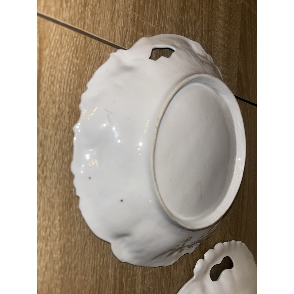 Pair Antique Victorian Hand Painted Porcelain Handled Cake Server Plates Floral - Picture 10 of 16